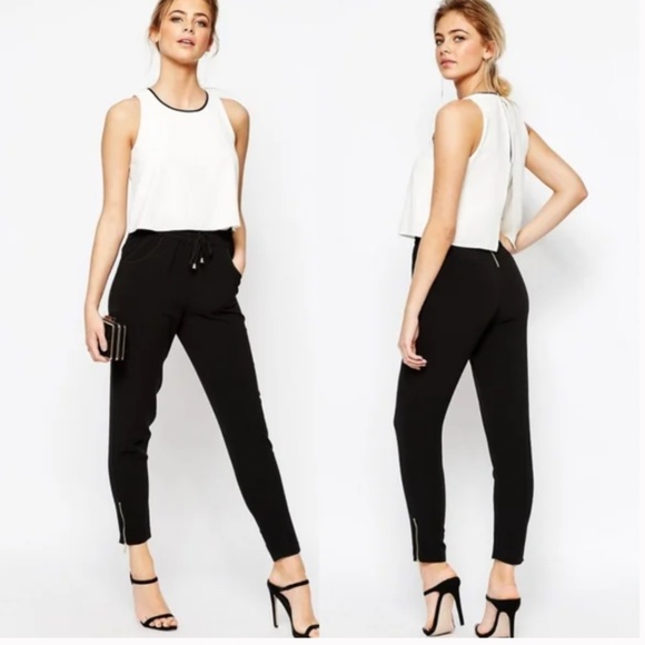 TED BAKER LONDON Heidey White Black Draped Textured Sleeveless Jumpsuit Size 0 - Picture 1 of 12